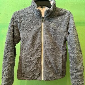 The North Face Reversible Girls Medium Puffer Coat Jacket Pink Faux Fur